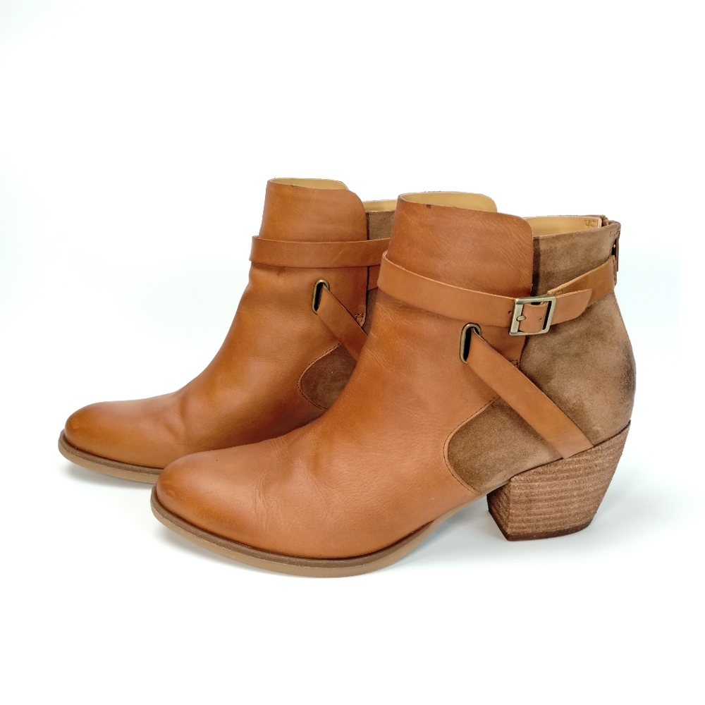 Korks Leather Joelle Boots Brown Western Boho Ankle Bootie Back Zipper Size 10